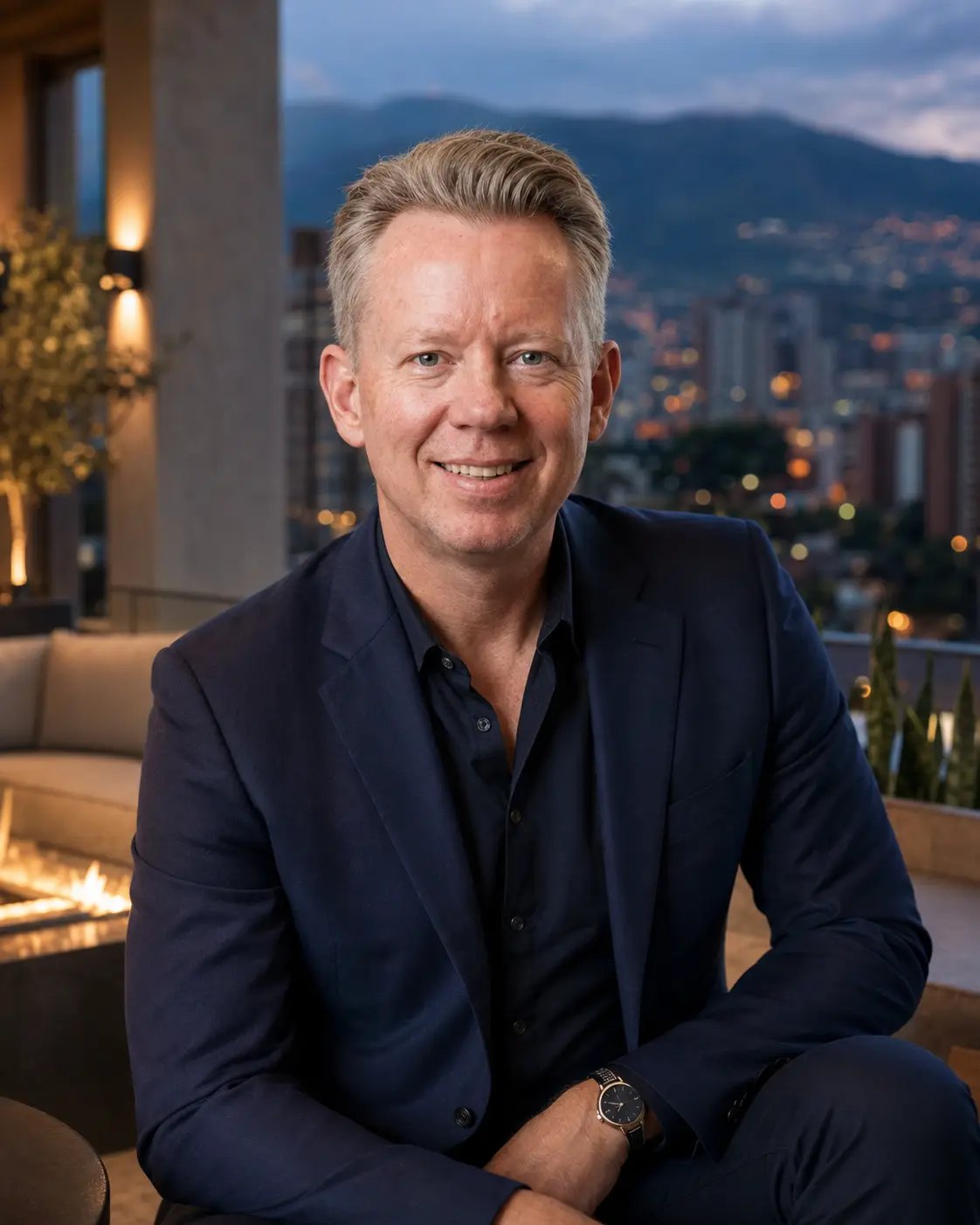 John Benedict on a terrace overlooking Medellín
